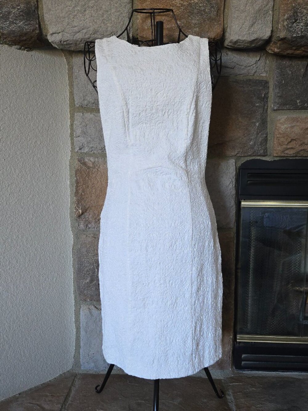 Ivory Embossed Jacquard Mini Dress